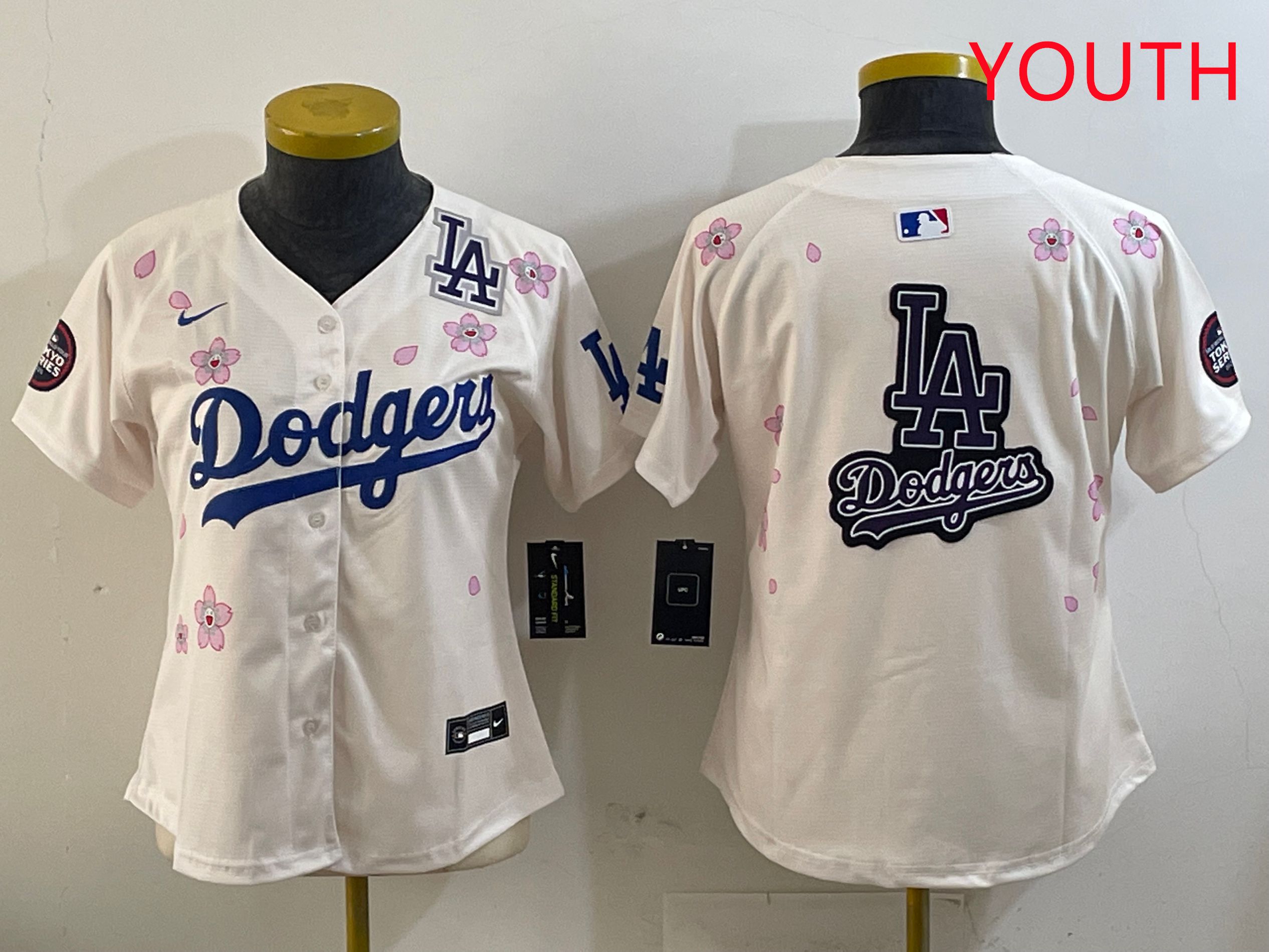 Youth Los Angeles Dodgers Blank Cream Sakura Edition 2025 Nike MLB Jersey style 22